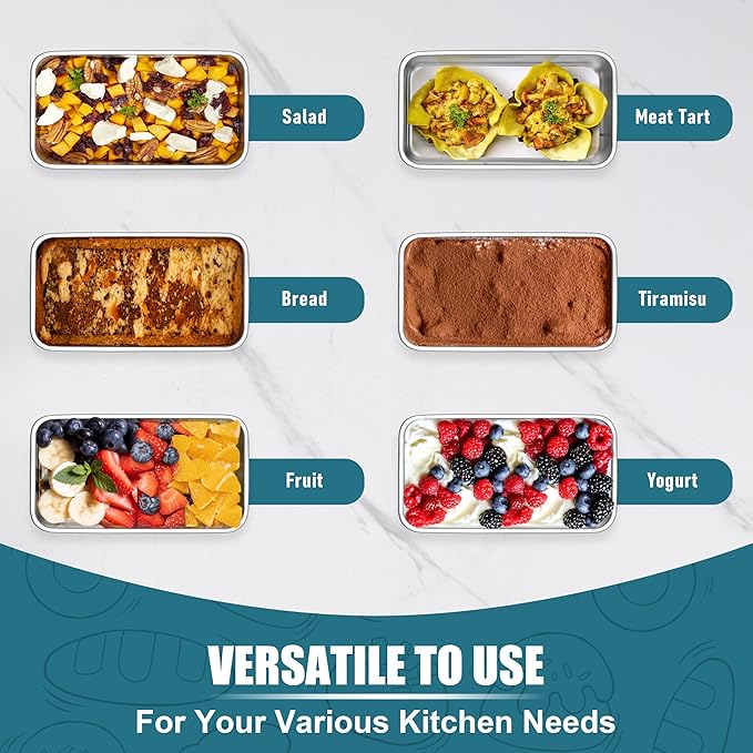 P&P CHEF Mini Loaf Pans Set, 6 PCS Small Bread Loaf Pan for Baking, 6.3 x 3.5 Inch Stainless Steel Baking Pans for Homemade Bread, Meatloaf, Cake and Brownies, Healthy & Non Toxic, Dishwasher Safe