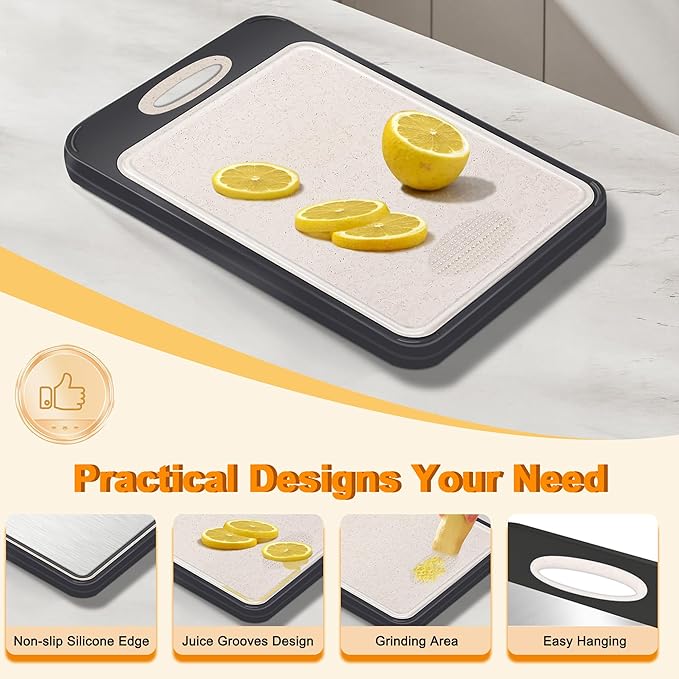 2Pack Stainless Steel Cutting Board,Double Sided Steel for kitchen Stainless Steel/Wheat Straw PP Cutting Board for meat, Large and Medium, Extra Pocekt Knife Sharpener