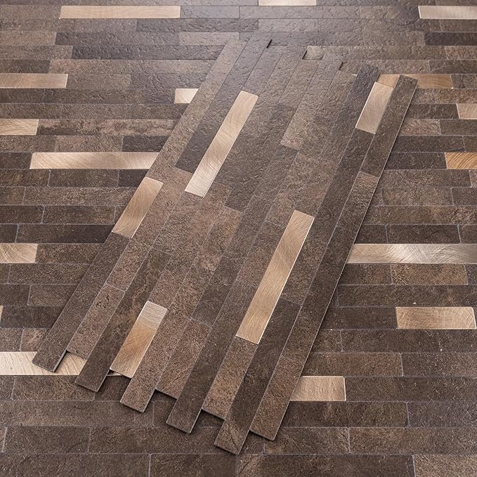 20 Sheets Peel and Stick Backsplash for Kitchen, Dark Brown with Metal Gold Look Stick on Tile Upgrade Your Kitchen Backsplash, RV, Fireplace