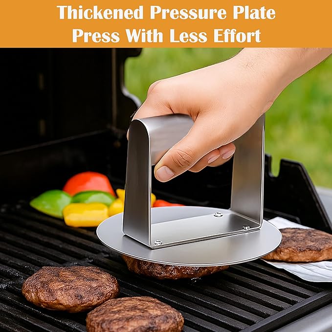 Smash Burger Press, 2 Pcs Food Grade Stainless Steel Hamburger Press Patty Maker with Less Effort, Thickened Plate for Easy Cleaning, Burger Smasher with All Stainless Steel Construction, 6.2 Inch