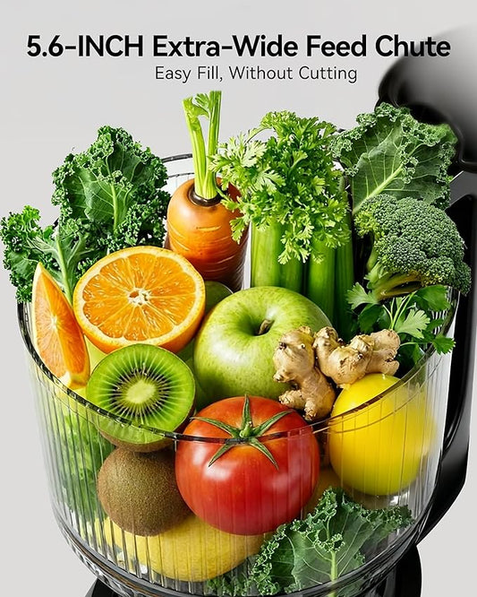 Cold Press Juicer, EUHOMY 5.6" Wide Feed Chute Juice Extractor Machine with 400W, High Juice Yield, Slow Masticating Juicer for Whole Vegetables & Fruits, Deep Gray