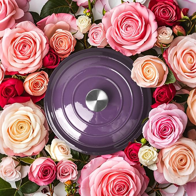 6 Quart Dutch Oven Enameled Cast Iron with Lid - Big Dual Handles - Oven Safe up to 500°F - Classic Round Pot for Versatile Cooking Purple