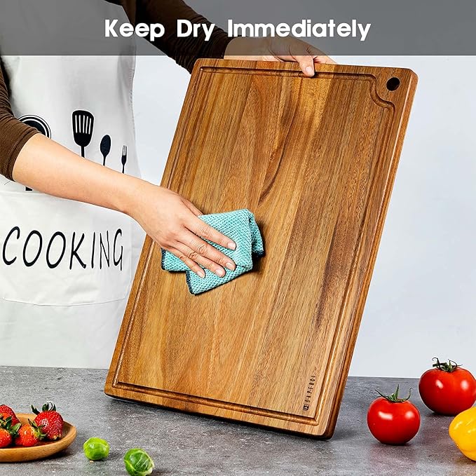 Extra Large Acacia Wood Cutting Board 20 x 14 Inch - Caperci Better Kitchen Chopping Board with Juice Groove & Handle Hole for Meat (Butcher Block) Vegetables and Cheese