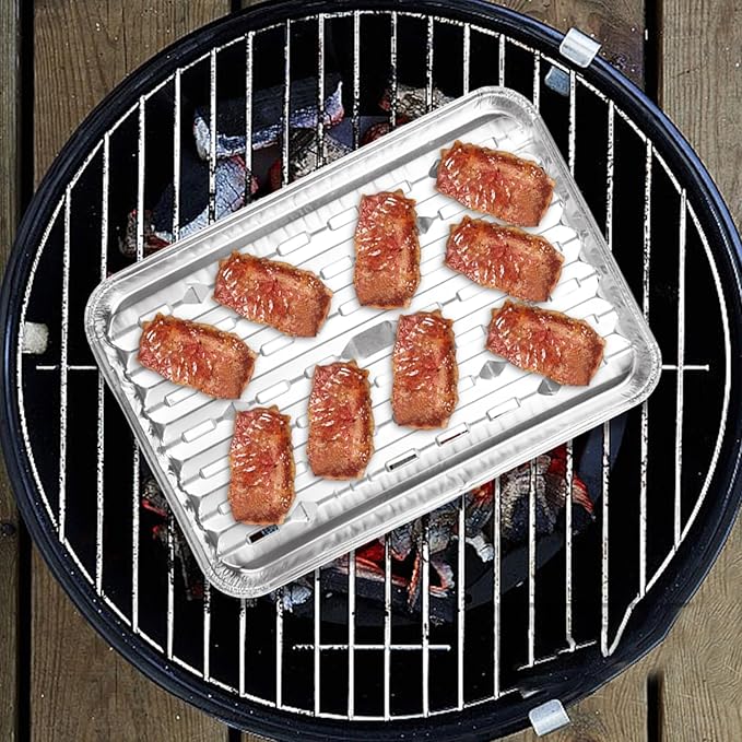 ZUQIAN 50 Pack Aluminum Foil Grill Pans with Holes, 9'' x 13'' Aluminum Foil Grill Liner Topper, Disposable Foil Broiler Pans for Cooking BBQ Grilling Trays Foil Grill Drip Pans