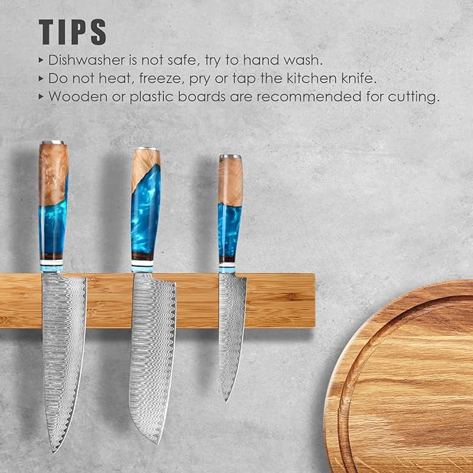 Chef Knife Set Damascus, 3PCS Professional Japanese VG10 Damascus Steel Kitchen Knife Set Chefs Knife, Paring knife, Santoku Knives, Chef Knife Set for Kitchen with Gift Box
