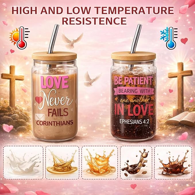 Fulmoon 6 Pcs Christian Wedding Gifts Drinking Glasses Gifts Bulk, 16 oz Religious Tumblers with Lid and Straw Bible Verse Cups for Church Sunday School Classroom Bible Study Church Events