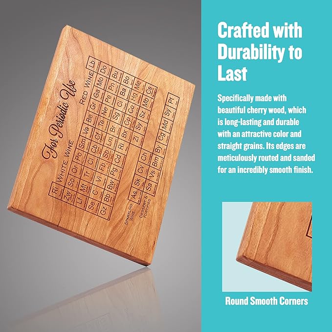 Blue Ridge Mountain Gifts Laser Engraved Cherry Wood Cutting Board -Christmas Gift, Rustic Farmhouse Decor, Gift for Wine Lovers w/Periodic Table of Wine Engraving