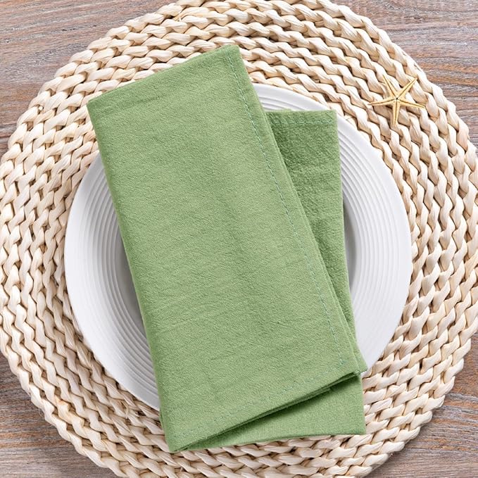 MLMC 8 Pack Sage Green Cloth Napkins Rustic Washable Cotton Linen Napkins Set of 8 17"x17" Reusable Dinner Napkins Cloth for Spring Easter Wedding Bridal Shower Party Table Decor