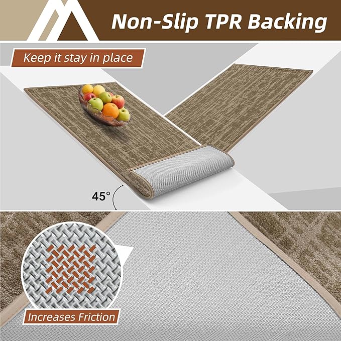 COSY HOMEER Kitchen Rugs Non Slip Washable 24"x36"+24"x60",Absorbent Soft Kitchen Mats for Floor,Polyester Kitchen Runner Rug Sets of 2,Kitchen Floor Mats for Sink Mat,Hallway,Laundry,Taupe