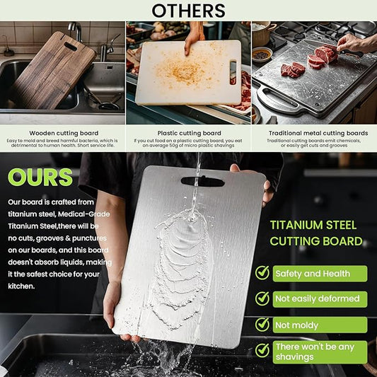 3 Pack Titanium Cutting Boards 100% Pure Titanium for Kitchen .Cutting Edge Hygiene & Durability.Double sided food-grade Cutting Board For Meats Fruits And Vegetables. Easy to Clean (M、L、XL)