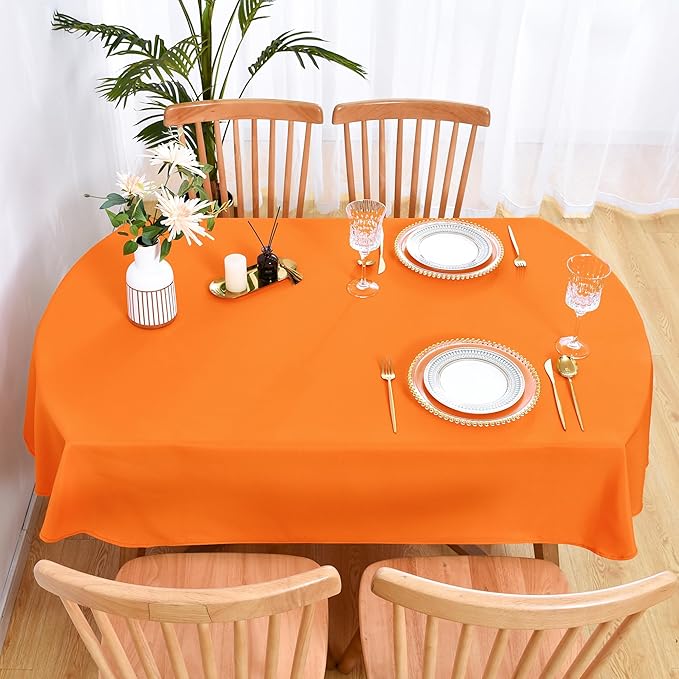 Wolkemer Oval Tablecloth 60 x 84 Inch Washable Fabric Table Cloth Solid Orange Table Cover for Dining Wedding Party Banquet Tabletop Decoration
