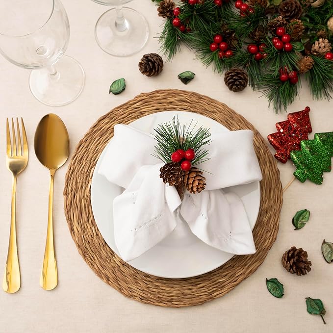Blue Needles Set of 12 Hemstitch Linen Napkins 100% Cotton White Cloth Dinner Napkins 18x18 inches, Soft, Reusable, Absorbent, Washable, Ideal for Wedding Events, Parties & Everyday Use