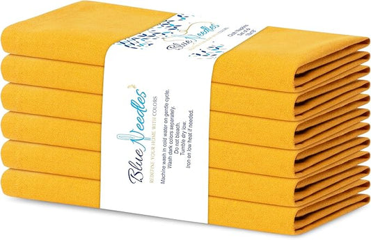 Blue Needles Solid Cloth Napkins Set of 6 Golden Yellow 100% Cotton Dinner Napkins 18x18 inches - Soft, Reusable, Absorbent & Washable Linen, Ideal for Christmas Events, Parties & Everyday Use