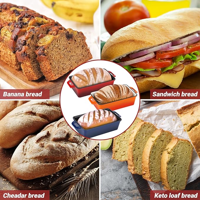 Northriver Casting Enameled Cast Iron Loaf Pan with Lid, Best Bread Oven, Bread Loaf Pans for Baking Homemade Sourdough Bread 9x5, 2 Piece set, Flame