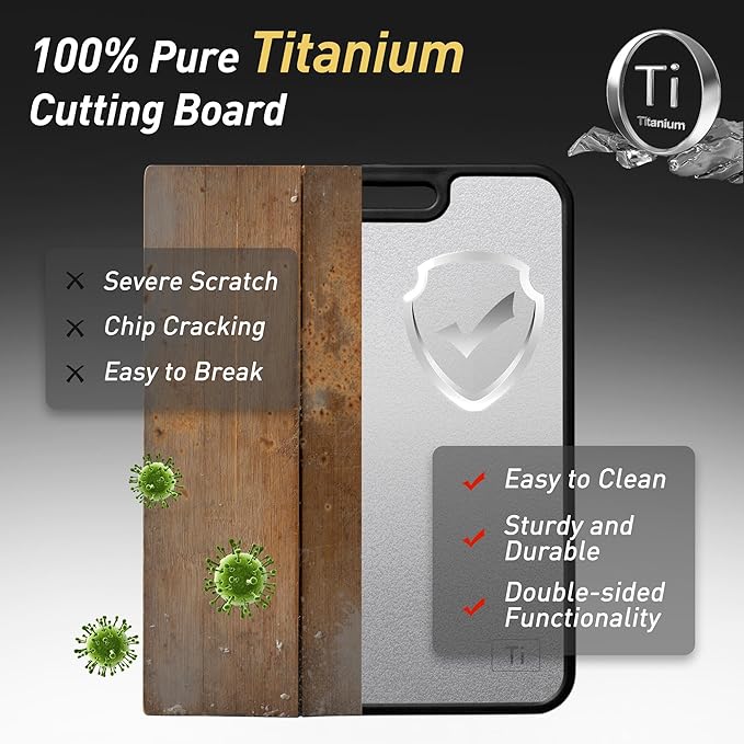 2 in 1 Pure Titanium Cutting Boards for Kitchen Chopping Board with Handle Large Big Small Kitchen Meat Butcher Block Not Stainless Steel Wood Bamboo Glass Rubber Plastic Silicone Acrylic Teak Sink