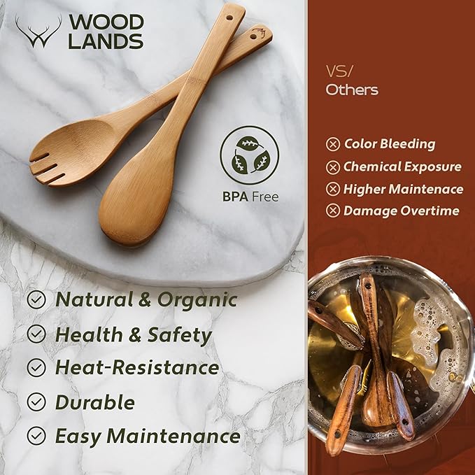 Wooden Spoons for Cooking set of 6 – Premium Wooden Utensil set for everyday use – Versatile Cooking utensils set safe for nonstick pans – Durable wooden spoon kitchen utensils set