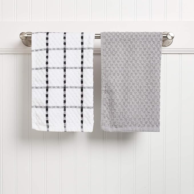 Kitchen Towels - Dish Towels and Dish Cloths - Hand Towel and Dishcloths Sets - 100% Soft Ring Spun Combed Cotton - Great for Cooking in Kitchen or Household Cleaning - Size 15" x 25" (Grey, 24)