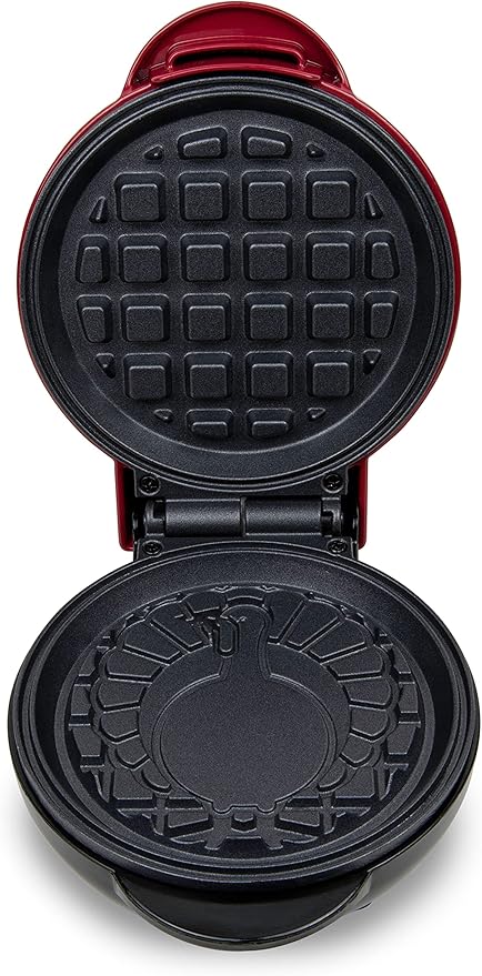 Nostalgia MyMini Personal Electric Heart Turkey Waffle Maker, 5-Inch Cooking Surface, Waffle Iron for Hash Browns, French Toast, Grilled Cheese, Quesadilla, Brownies, Cookies, Red