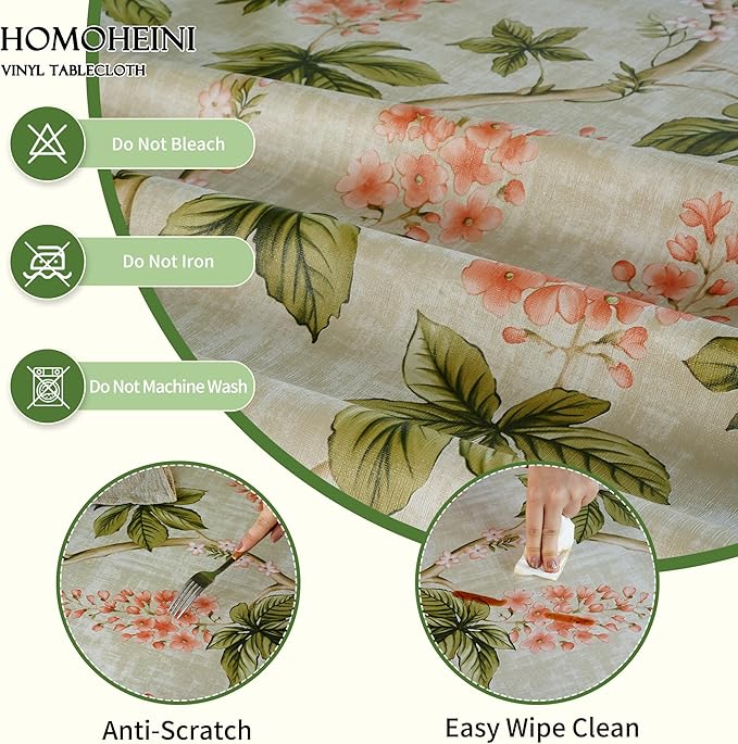 Square Table Cloth,100% Waterproof Tablecloth Oil Proof Spill Proof Vinyl Table Cloth, Wipe Clean Plastic Table Cover for Dining, Camping, Indoor and Outdoor 54" x 54",Flower