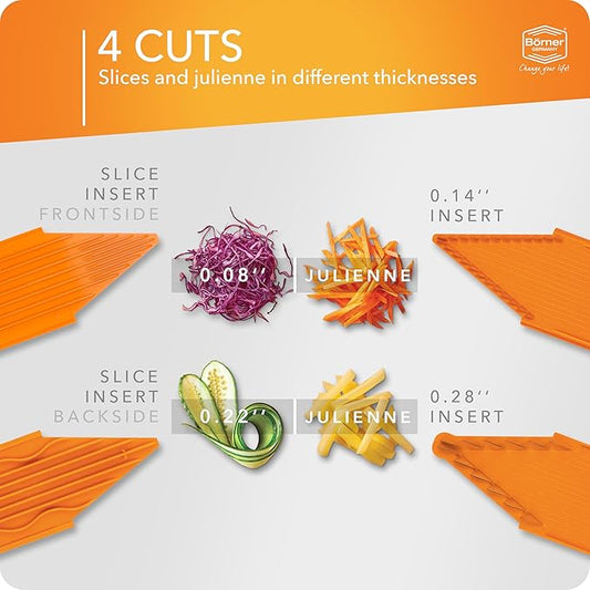 Börner Mandoline Slicer V3 (Starter Set) • V-Slicer for 5 Cutting Styles with Fruit Holder • Adjustable Vegetable Slicer for Vegetables & Fruits • Stainless Steel V-Blade • Color: Orange