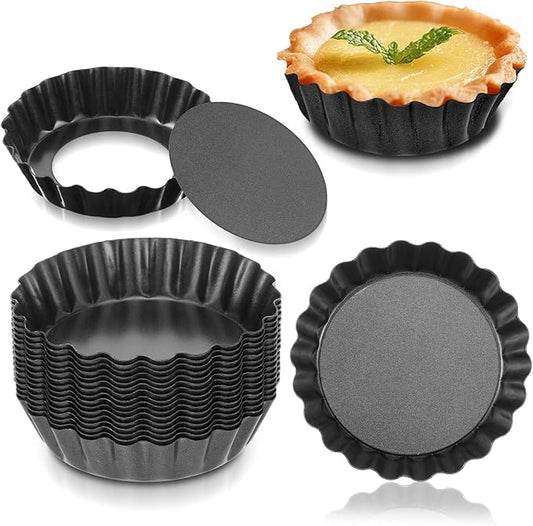 16 Pcs Mini Tart Pans Egg Tart Molds with Removable Bottom Round Nonstick Quiche Pan Mini Pie Pans Small Bakeware Mold Fluted Side for Mousse Cake Dessert Baking (3 Inch, Dark Gray)