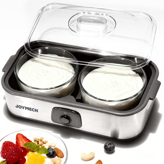 Yogurt Maker Machine with Two 1-Quart Containers for Larger Batches, Oatmeal, Pudding, or Jello, Food-Grade Martial, One-touch Control, Homemade Yogurt