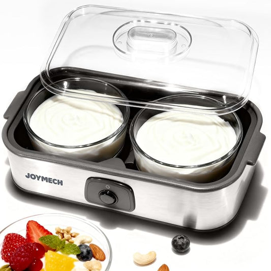 Yogurt Maker Machine with Two 1-Quart Containers for Larger Batches, Oatmeal, Pudding, or Jello, Food-Grade Martial, One-touch Control, Homemade Yogurt