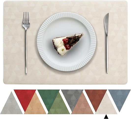 Jovono Faux Leather Placemats Set of 8, 17.8"x11.8", Waterproof & Oil-Proof Table Mats, Easy-Clean Washable Kitchen Place Mats for Dining Table, Fabric Texture, Beige Mat