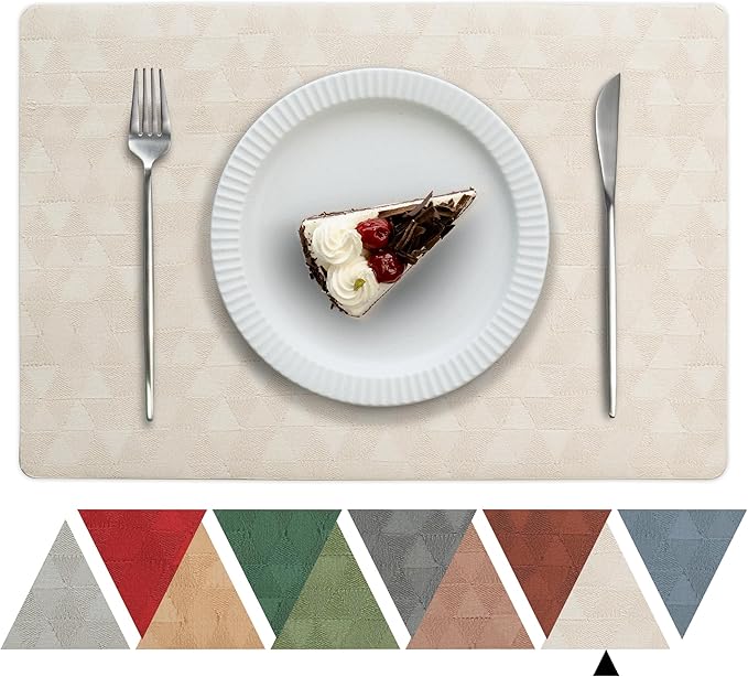 Jovono Faux Leather Placemats Set of 4, 17.8"x11.8", Waterproof & Oil-Proof Table Mats, Easy-Clean Washable Kitchen Place Mats for Dining Table, Fabric Texture, Beige Mat