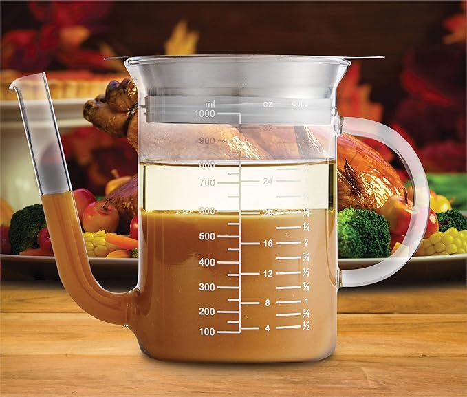 HIC Kitchen Roasting Fat Separator Gravy Strainer, Borosilicate Glass, 32-Ounces, For Stress-Free Holiday Meal Prep and Serving