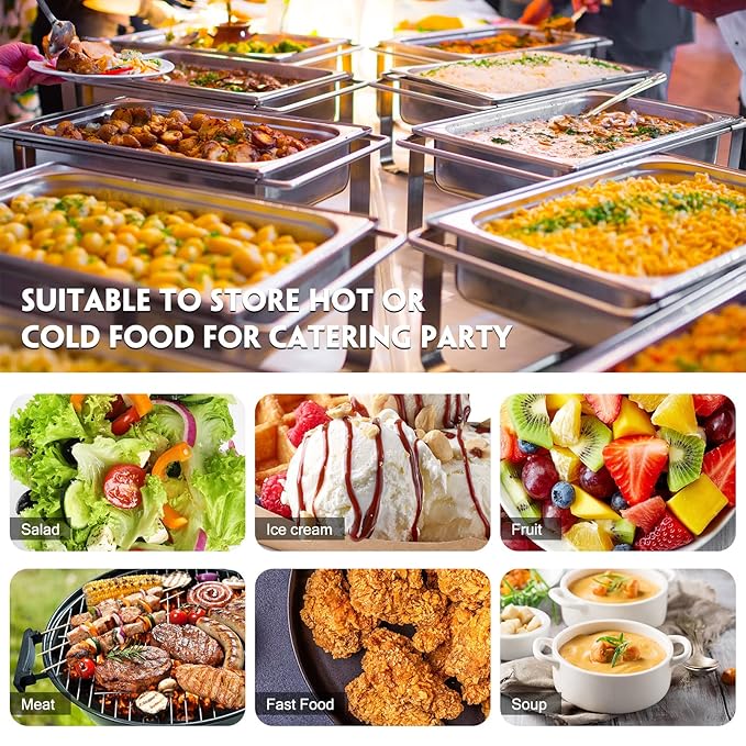 10 Pack Hotel Pans Stainless Steel Steam Table Pan 1/3 Size, 0.8 mm Thick Anti Jam Warming Pans for Food Warmer Restaurant Catering Supplies, 12.8 x 6.9 Inch(6 Inch Deep,Standard)