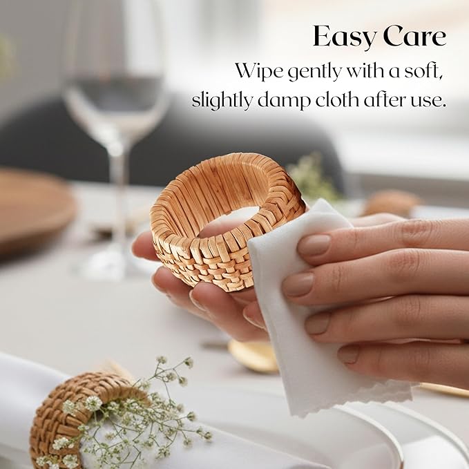 ALPHA Living HOME Natural Rattan Napkin Rings Set of 12 - Handcrafted Cane Serviette Holders for Table Decor, Weddings, Parties, Dinners, Rustic Boho Style Napkin Rings Set (Brown)