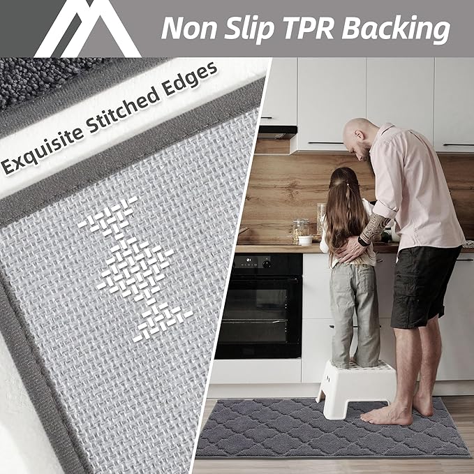 COSY HOMEER-Kitchen-Rugs 20"x48" Non-Slip Absorbent Soft Kitchen Runner Rug Polyester Kitchen Mats for Floor Washable Kitchens Standing Floor Mat for Sink Mat,Hallway,Laundry,Dark Grey