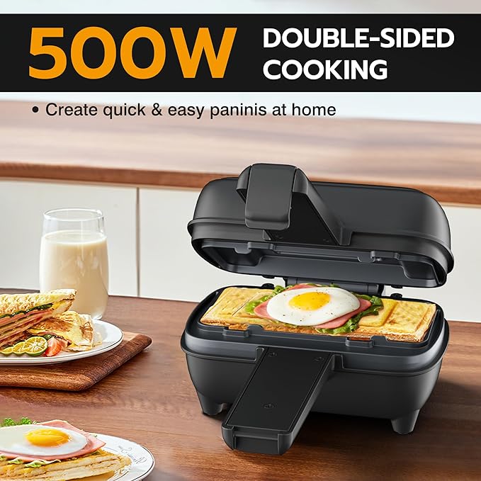 Electric Double-Sided Non-Stick Sandwich Maker, Mini Square Grill Pan for Toasted Sandwiches, Grilled Cheese, Pancakes, Omelets - Essential Kitchen Gadget for Home Cooking
