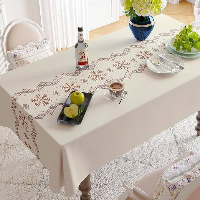 Square Table Cloth,100% Waterproof Tablecloth Oil Proof Spill Proof Vinyl Table Cloth, Wipe Clean Plastic Table Cover for Dining, Camping, Indoor and Outdoor 54" x 54",Snowflake