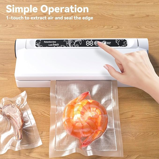 Food Vacuum Sealer Machine, 75KPA Compact Vacuum Sealer for Food, LED Indicator Light, Dry/Wet Modes, with 20 Vacuum Bags