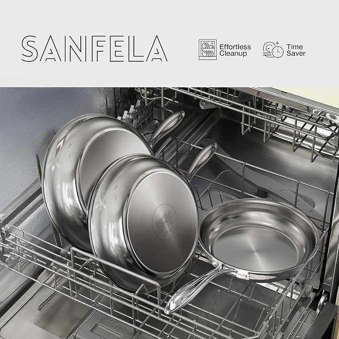 8 Inch Stainless Steel Frying Pan, 5-Ply Stainless Steel Pan, Dishwasher and Oven Safe, Induction Pan, Even Heat Distribution