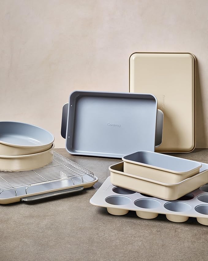 Caraway 9” Square Pan Duo - Non-Stick Ceramic Coating - Free From Forever Chemicals - Cake Pan Perfect for Brownies, Lemon Bars, & More - White