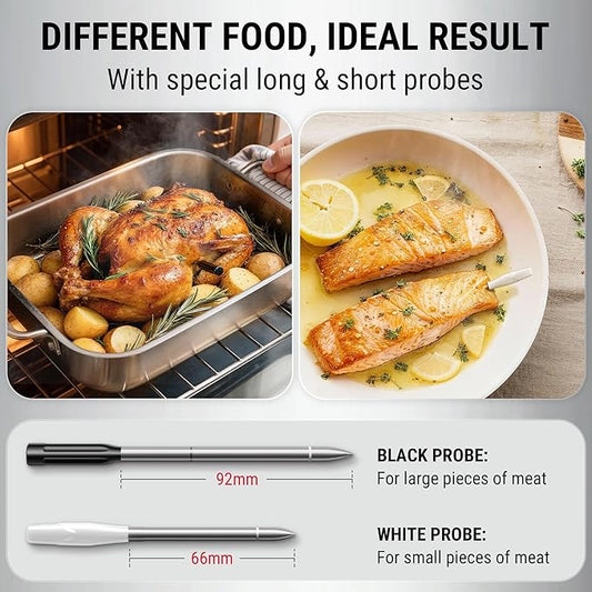 ThermoPro 500ft Wireless Meat Thermometer for Cooking, Long & Short Colored Probes Bluetooth Meat Thermometer for Kitchen Oven Smoker, Rechargeable Meat Probe for Backyard Grill BBQ Holiday Gifts