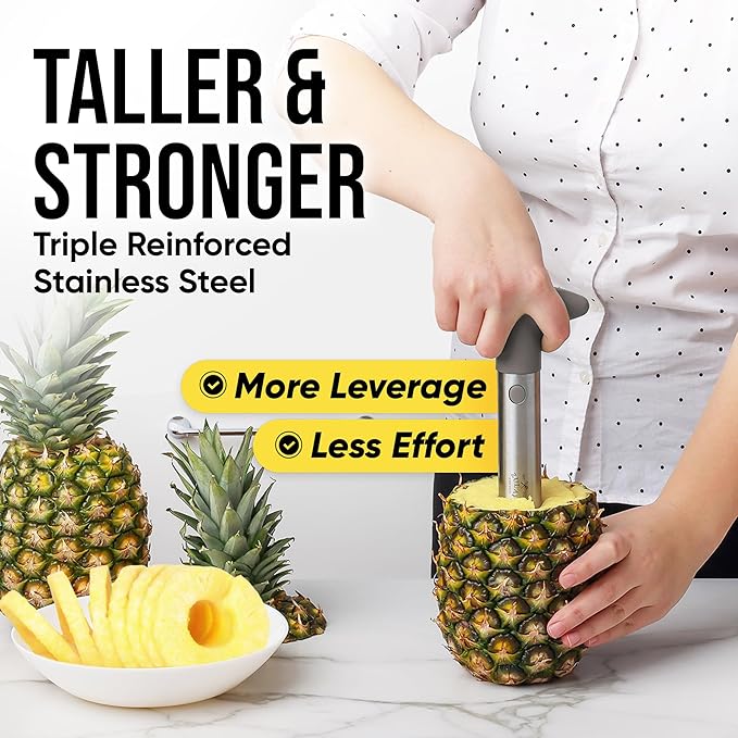 Zulay Kitchen Stainless Steel Pineapple Corer & Slicer + Eye Removal Tool – Heavy Duty Pineapple Cutter with Reinforced Blade – Effortless Pineapple Core Remover & Slicer - Gray
