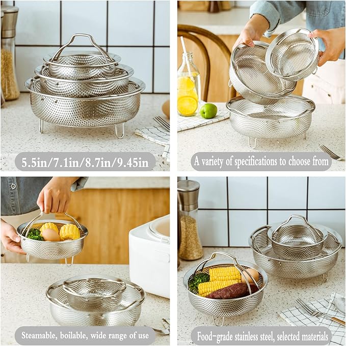Food Grade Stainless Steel Steamer with Carrying Handle Three Legged Stand, Multifunctional Home Steamer, Essential for Healthy Cooking (5.5in)