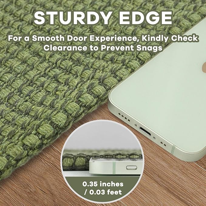 EARTHALL Woven Runner Rug 2x8 Ft Washable Runners for Hallways Cotton Non Slip Rubber Backed Kitchen Runner Braided Indoor Floor Carpet for Entryway, Hallway, Kitchen, Bedroom, Green