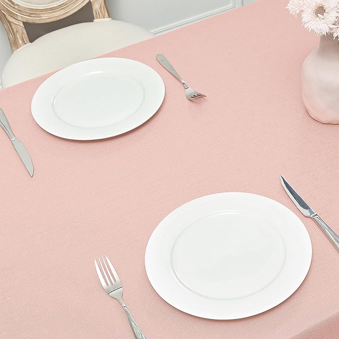 Rectangle 4 Feet Tablecloth 52x70 inch Linen Textured Table Cloth Stain and Wrinkle Resistant Washable Polyester, Decorative Table Cover Waterproof for Dining, Buffet and Camping, Pink