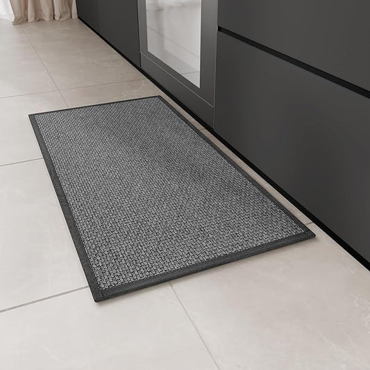 Kitchen Rug, Rubber Non Slip Kitchen Rugs Washable, Absorbent Runner Mat for Floor, Machine Washable Standing Mats for in Front of Sink, Door, Laundry, Entryway, Entrance (Black, 30" × 17.3")