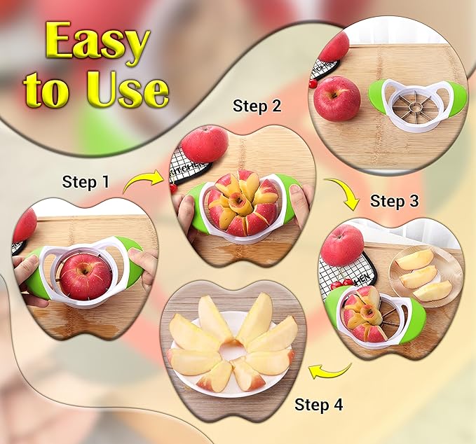 ARSUK Apple Cutter Slicer and Corer (8 Blades) - Thin Slice apple wedger, 2 in 1 Apple Core Remover and Cutter Tools, Non-Slip Soft Grip Handles
