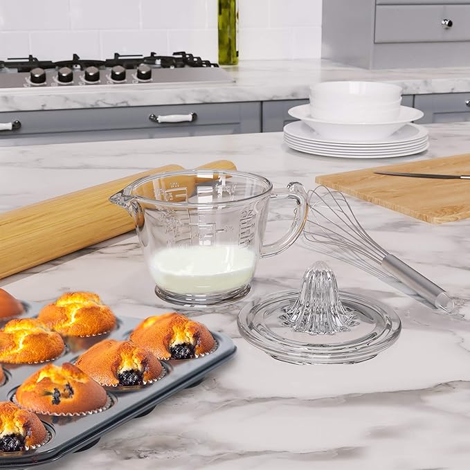Glass 2-Cup Juicer (Clear) - Lemon and Lime Manual Squeezer, Citrus Reamer