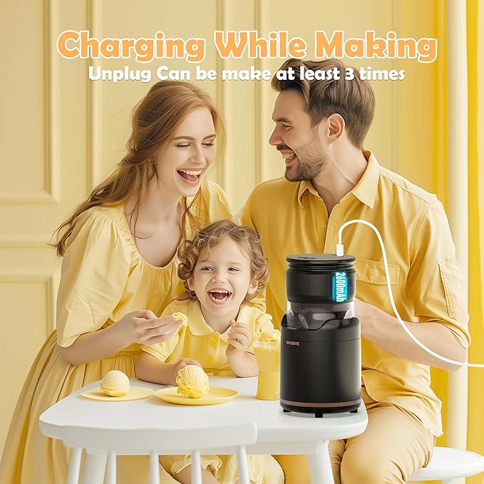 Ice Cream Maker Machine – Premium Mini Electric Maker Machine with Low-Noise Operation, Rechargeable,Perfect for Gelato, Sorbet & Frozen Yogurt, Easy to Clean,Black