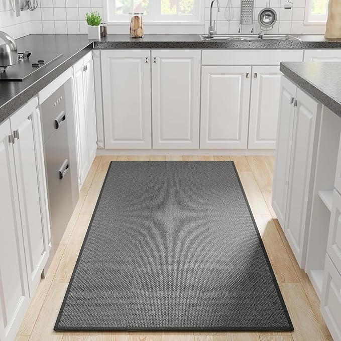 Kitchen Rug, Rubber Non Slip Kitchen Rugs Washable, Absorbent Runner Mat for Floor, Machine Washable Standing Mats for in Front of Sink, Door, Laundry, Entryway, Hallway (Black, 71" × 35.5")