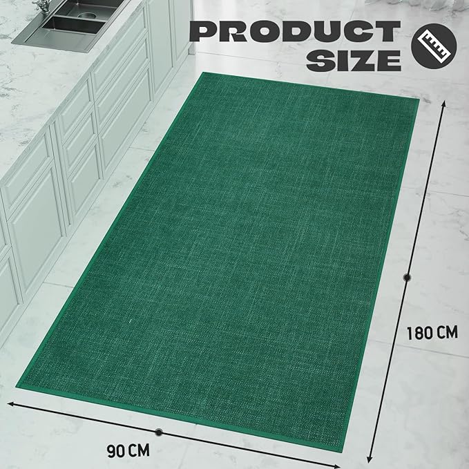 Kitchen Rug, Rubber Non Slip Kitchen Rugs Washable, Absorbent Runner Mat for Floor, Machine Washable Standing Mats for in Front of Sink, Laundry, Entryway, Hallway (Dark Green, 71" × 35.5")