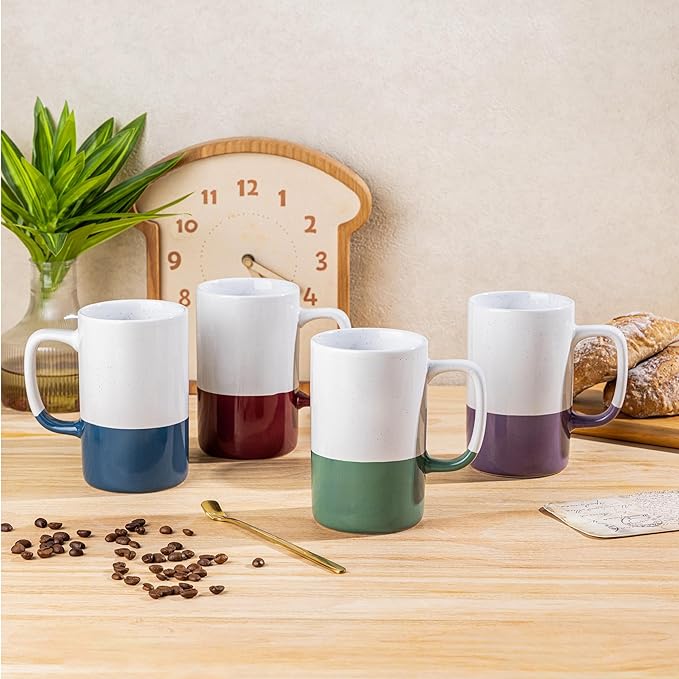 AmorArc 16oz Coffee Mugs Set of 4, Large Colorful Ceramic Coffee Mugs for Man, Woman, Dad, Mom, Modern Coffee Mugs Set with handle for Tea/Latte/Cappuccino/Milk/Cocoa. Dishwasher&Microwave Safe